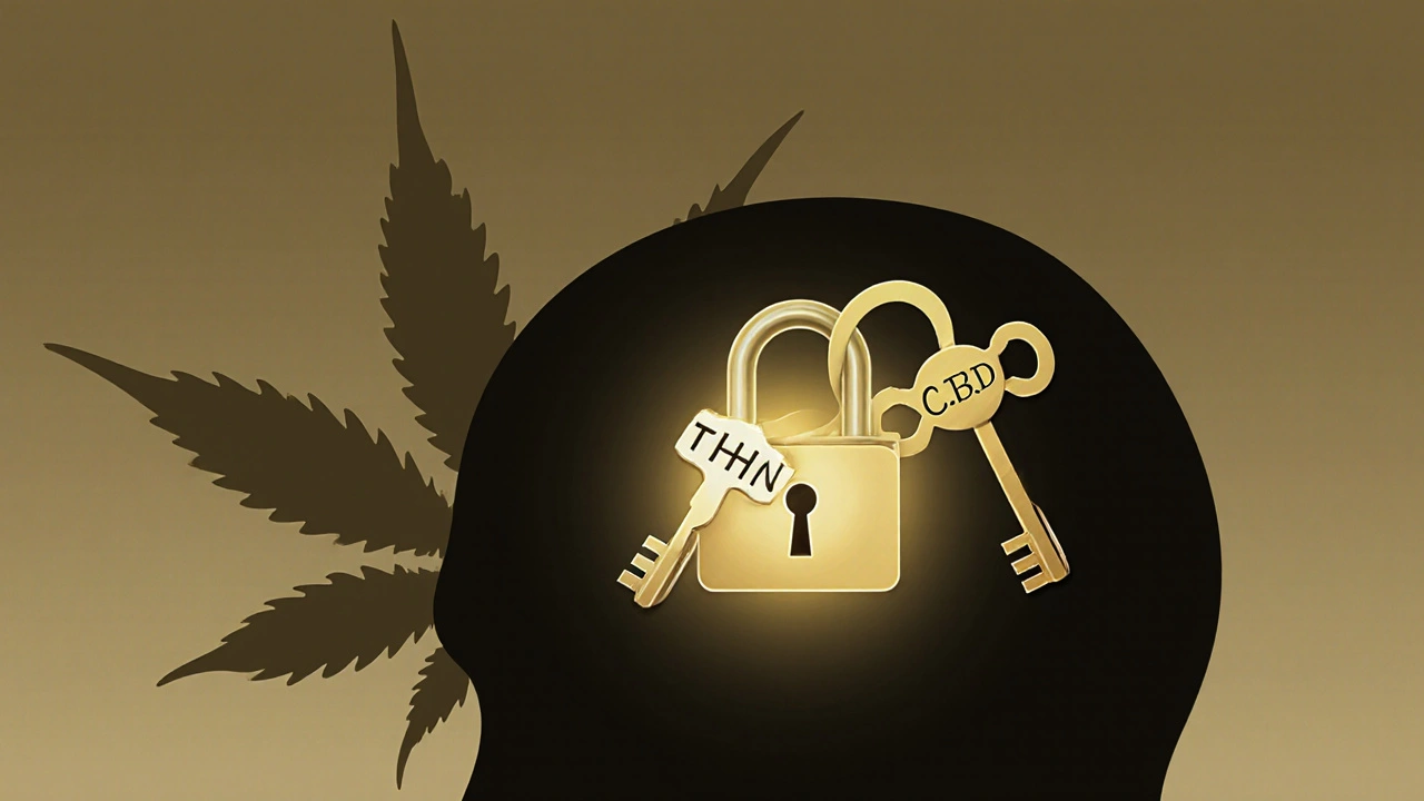 Zwei Schlüssel, einer passt in ein Gehirn-Schloss, der andere nicht – symbolisch für HHC und CBD.