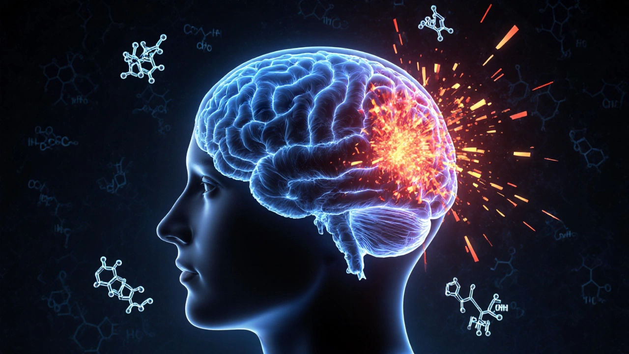 Gehirn mit zwei unterschiedlichen neuronalen Aktivitätsmustern: beruhigt vs. überlastet durch HHC.