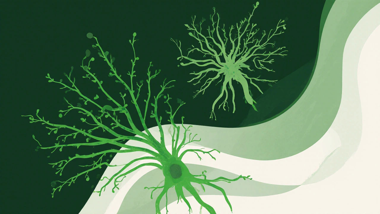 Neuronale Verbindungen im Hippocampus wachsen gesund, während alte, beschädigte Netzwerke verblassen – Symbol für Neuroplastizität durch CBD.