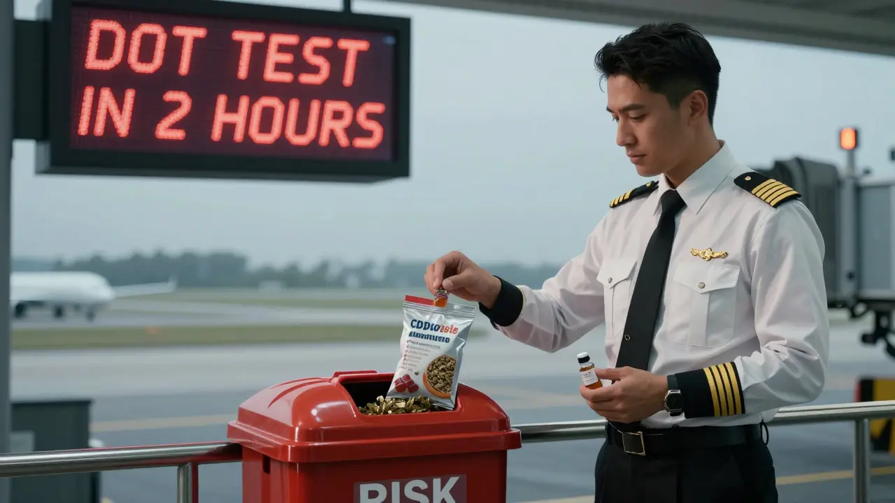 Pilot wirft THC-haltige CBD-Produkte weg, während er CBD-Isolat behält.