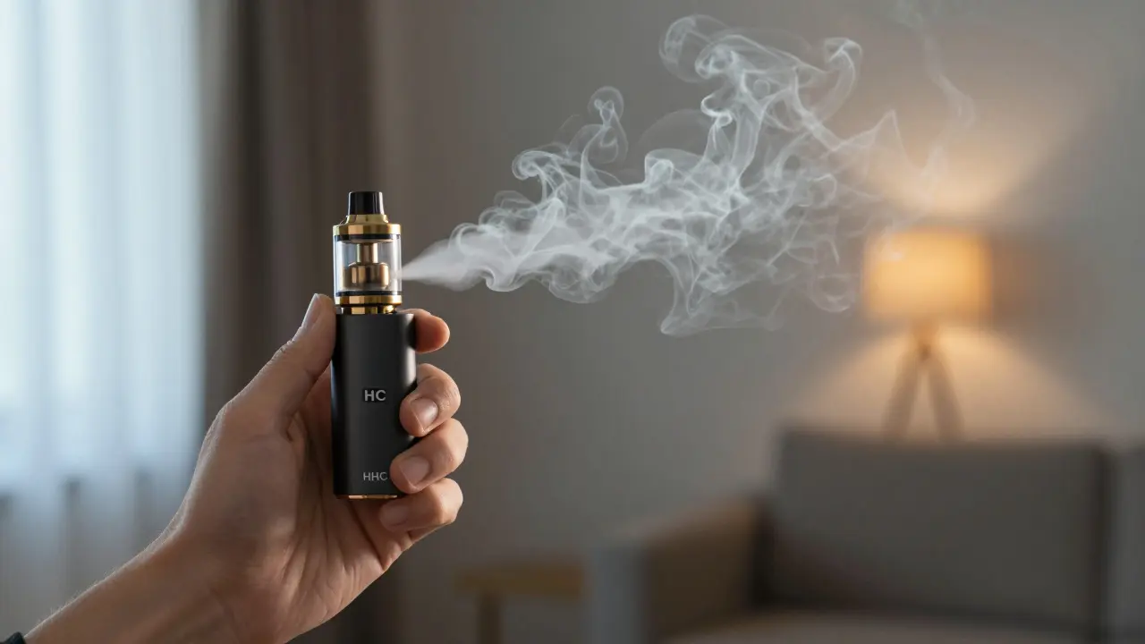 HHC-Dampf verflüchtigt sich schnell, während THC-Rauch an Vorhängen haften bleibt.