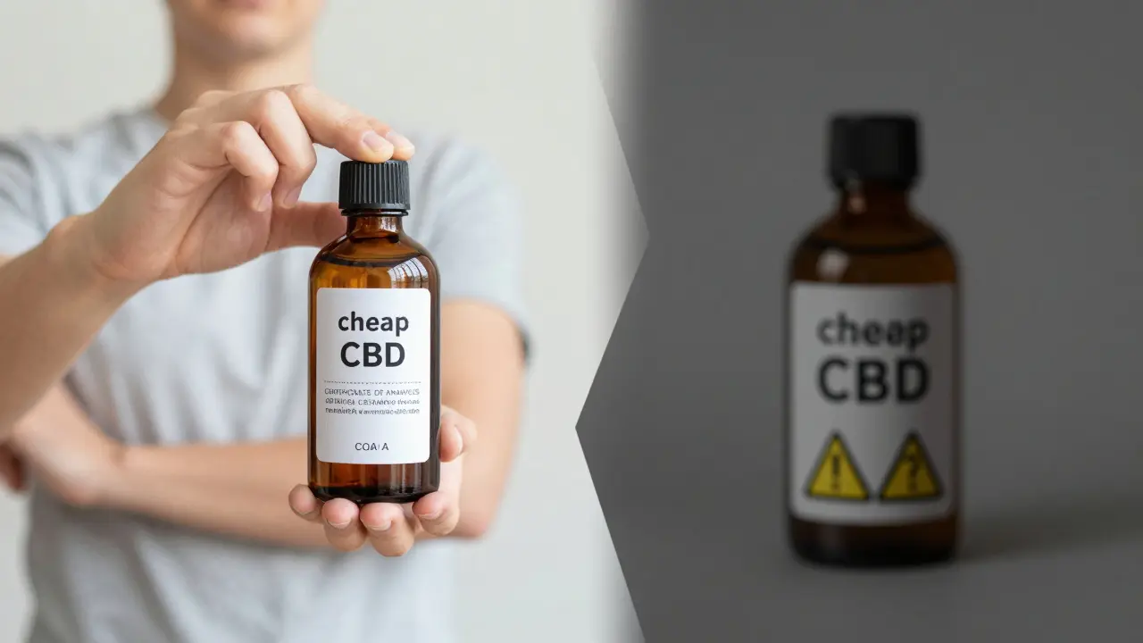 High-quality CBD oil with COA versus low-quality product comparison.