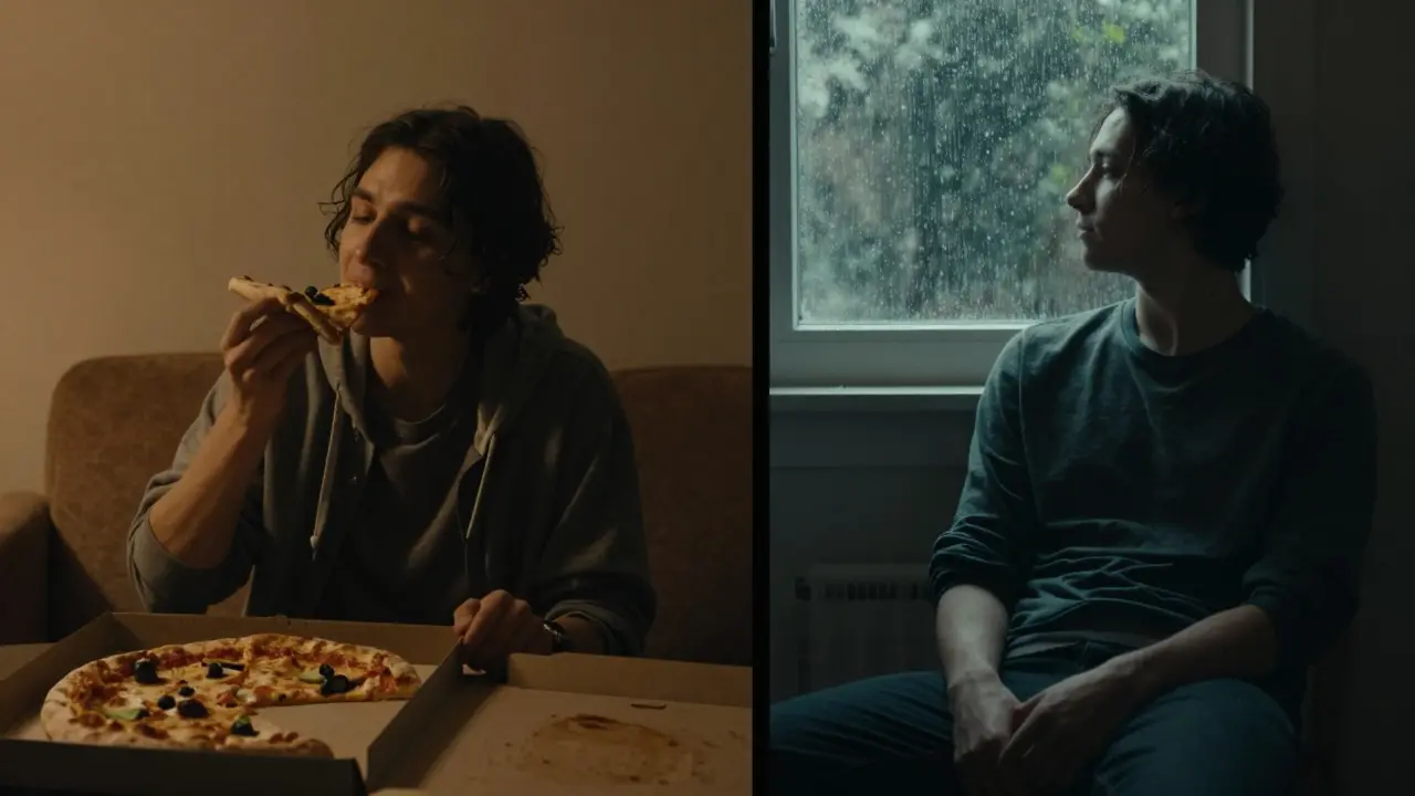 Zwei Menschen reagieren unterschiedlich auf CBD: einer isst, der andere fühlt sich satt.