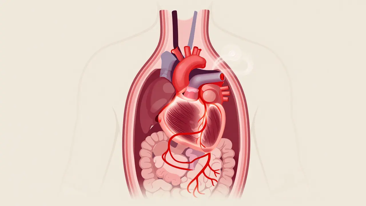 Stilisierte menschliche Silhouette mit hervorgehobenen Herz- und Hirnsymbolen