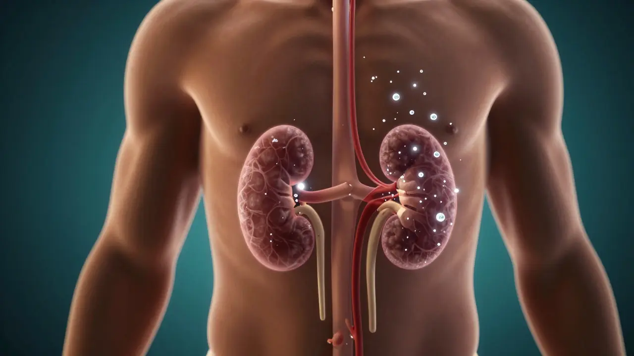 Künstlerische Darstellung von Calciumablagerungen in Arterien und Knochen.