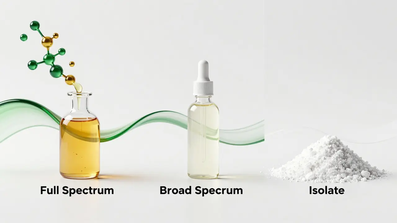 Vergleich von Vollspektrum-Öl, Breitband-Öl und CBD-Isolat mit Geruchswellen.