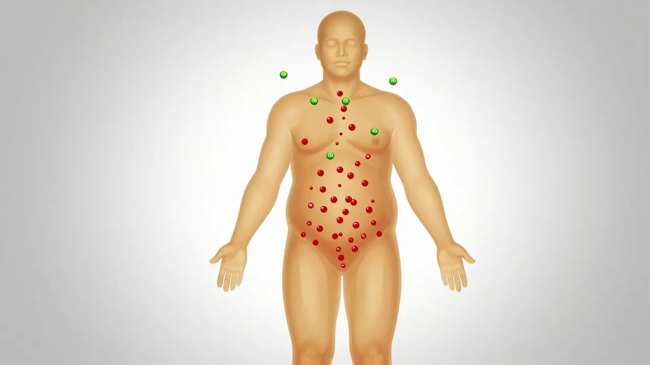 Grafik: THC-Moleküle sammeln sich im Körperfettgewebe an
