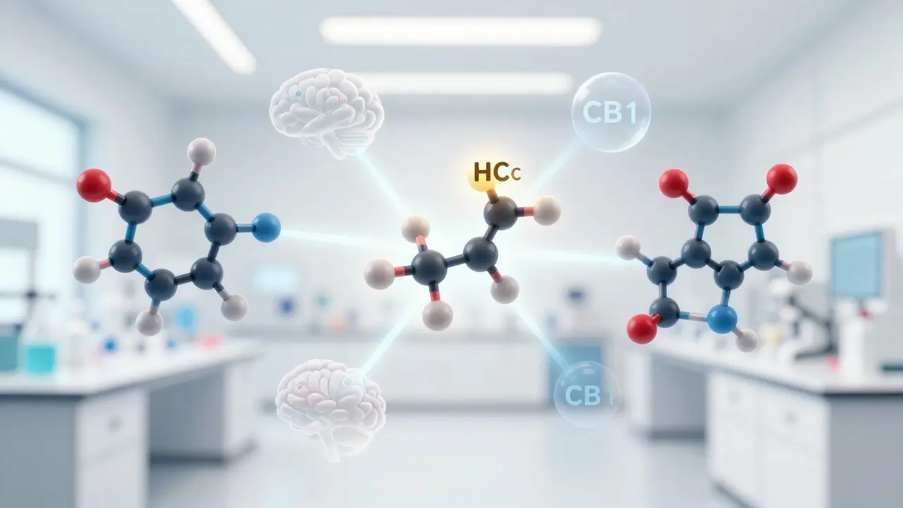 Vergleich der Molekülstrukturen von HHC, THC und CBD