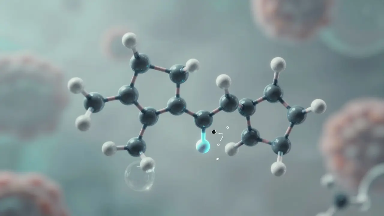 Abstract molecular view showing stable HHC structures in liquid