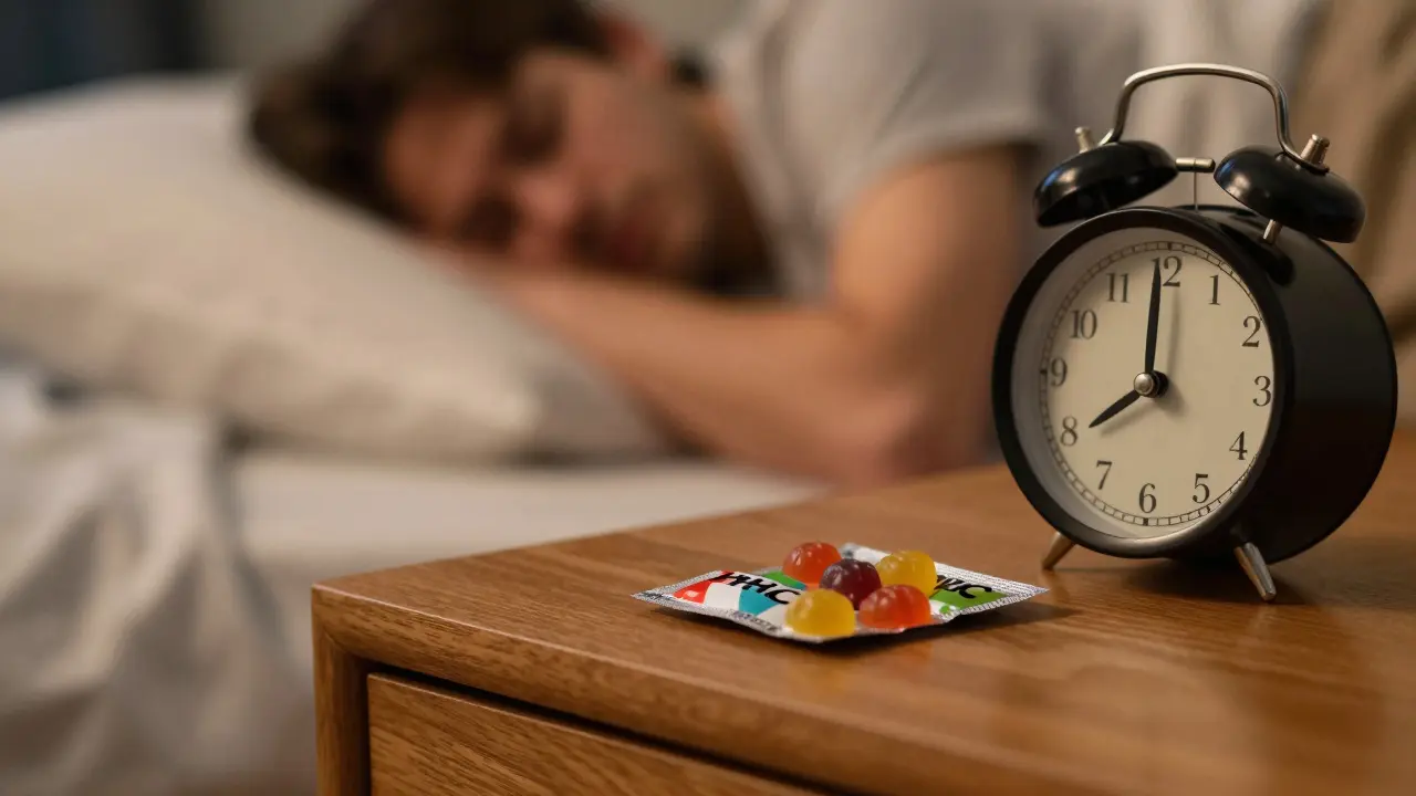 HHC-Gummis auf Nachttisch bei schlafloser Nacht