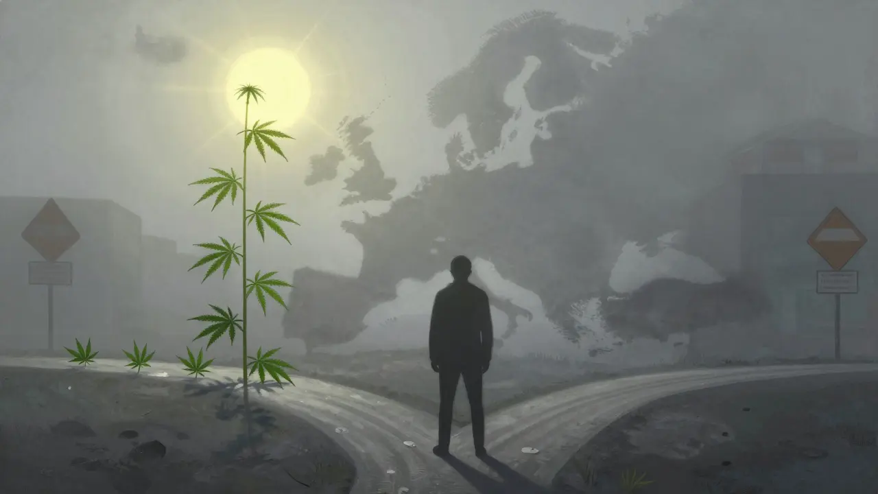 Konzeptbild der rechtlichen Grauzone für Cannabinoide in Europa