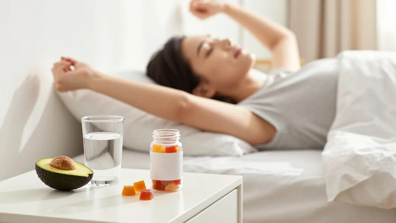 Erholsamer Mensch am Morgen mit CBD-Produkt auf dem Tisch
