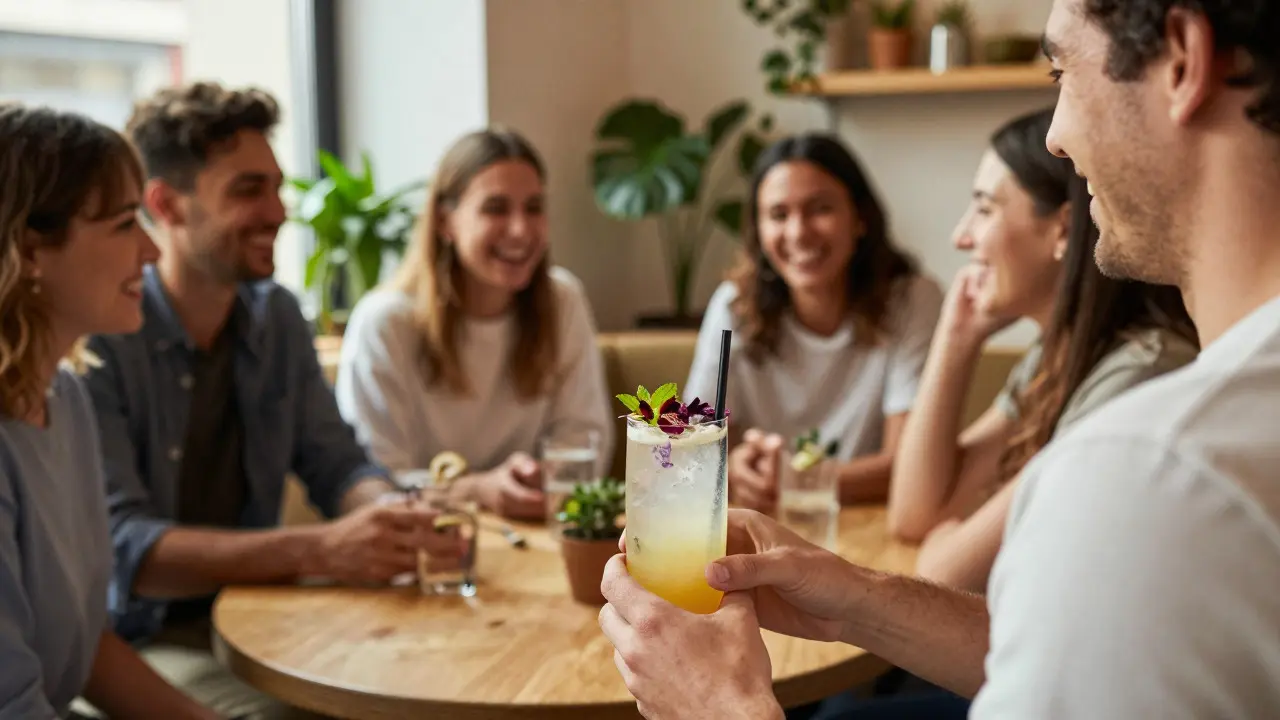 Freunde genießen CBD-Mocktails bei einem geselligen Treffen