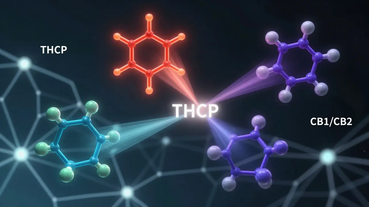 Molekulare Darstellung von THCP, CBD und THC-Rezeptoren