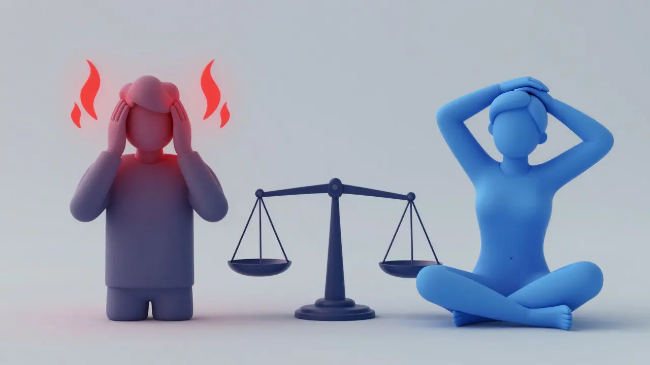 Symbolischer Vergleich der Nebenwirkungen beider Medikamente