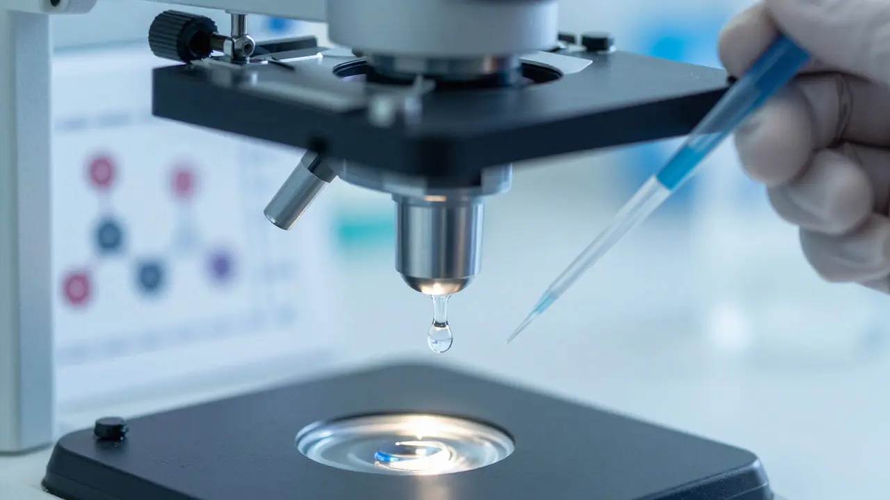 Laboranalyse von Flüssigkeitstropfen mit wissenschaftlicher Ausrüstung