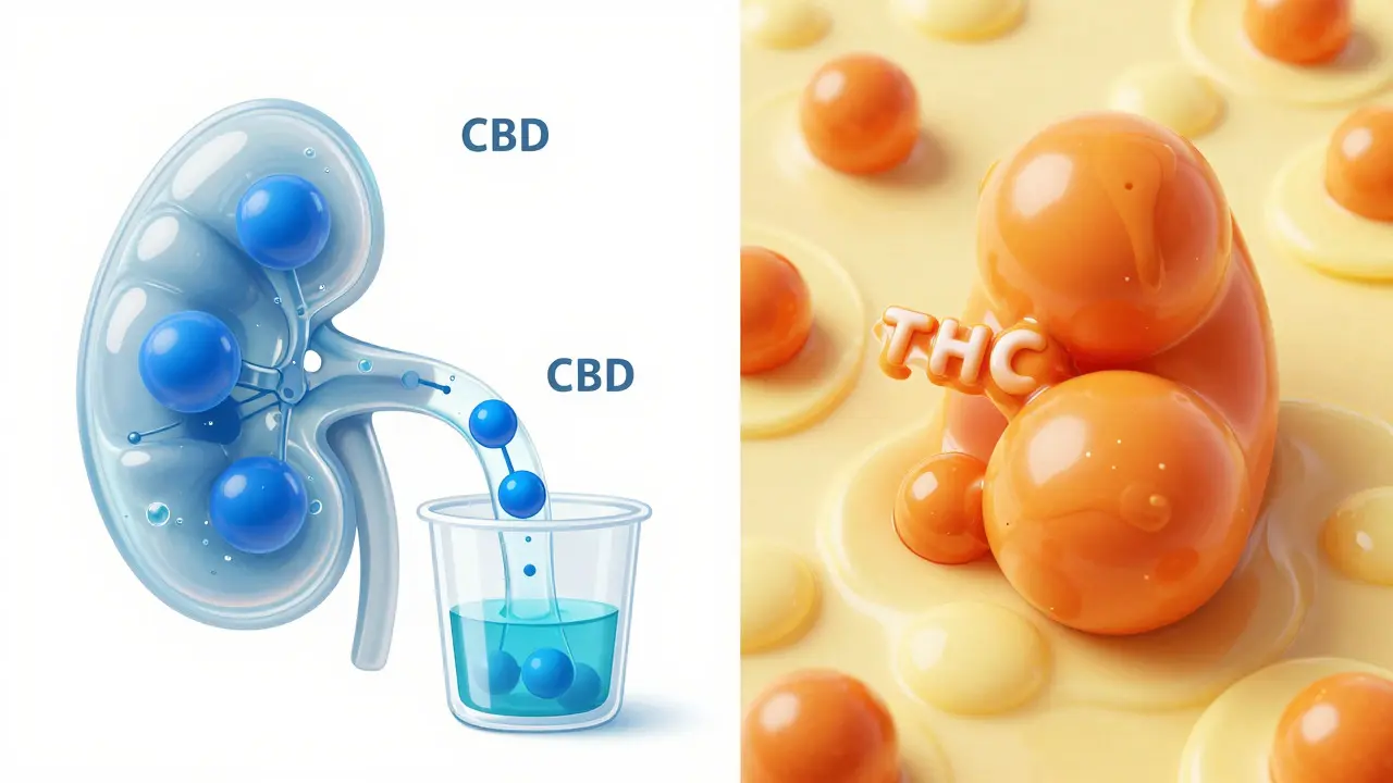 Vergleich der Ausscheidung von CBD und Speicherung von THC im Körper