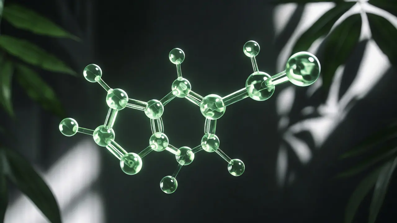 Glowing molecular model of THCP highlighting its unique chemical structure