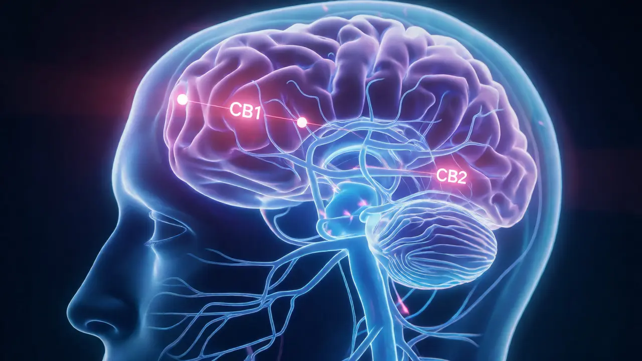 Grafische Darstellung des Endocannabinoid-Systems im Gehirn