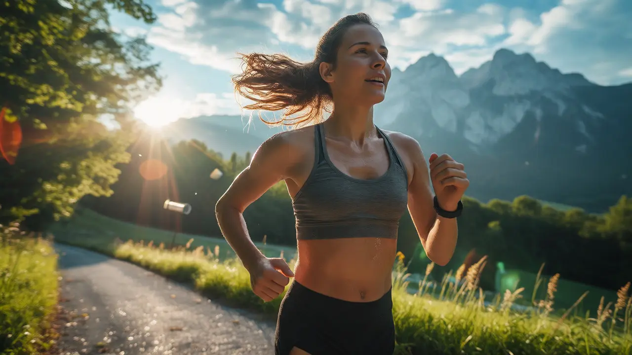 Jogger in den Alpen bei Sonnenaufgang nach drei Wochen Abstinenz