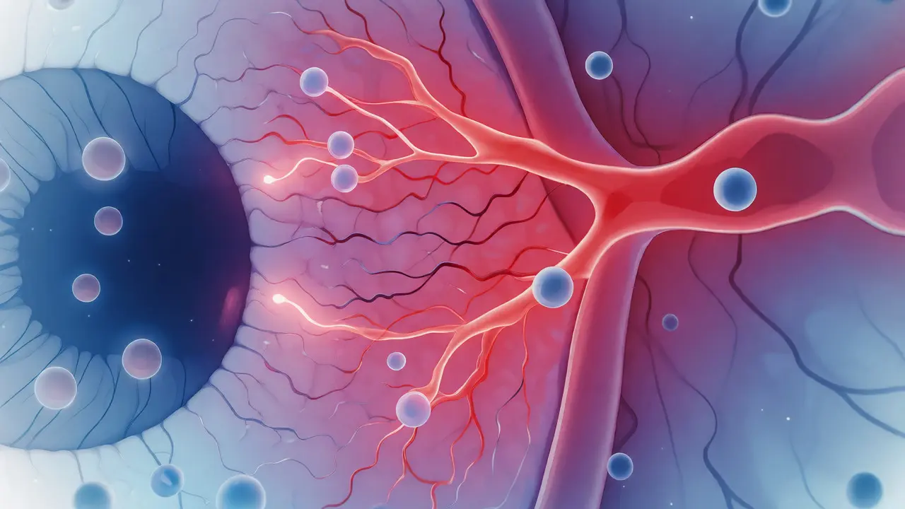 Konzeptdarstellung der Vasodilatation im Auge durch Cannabinoide
