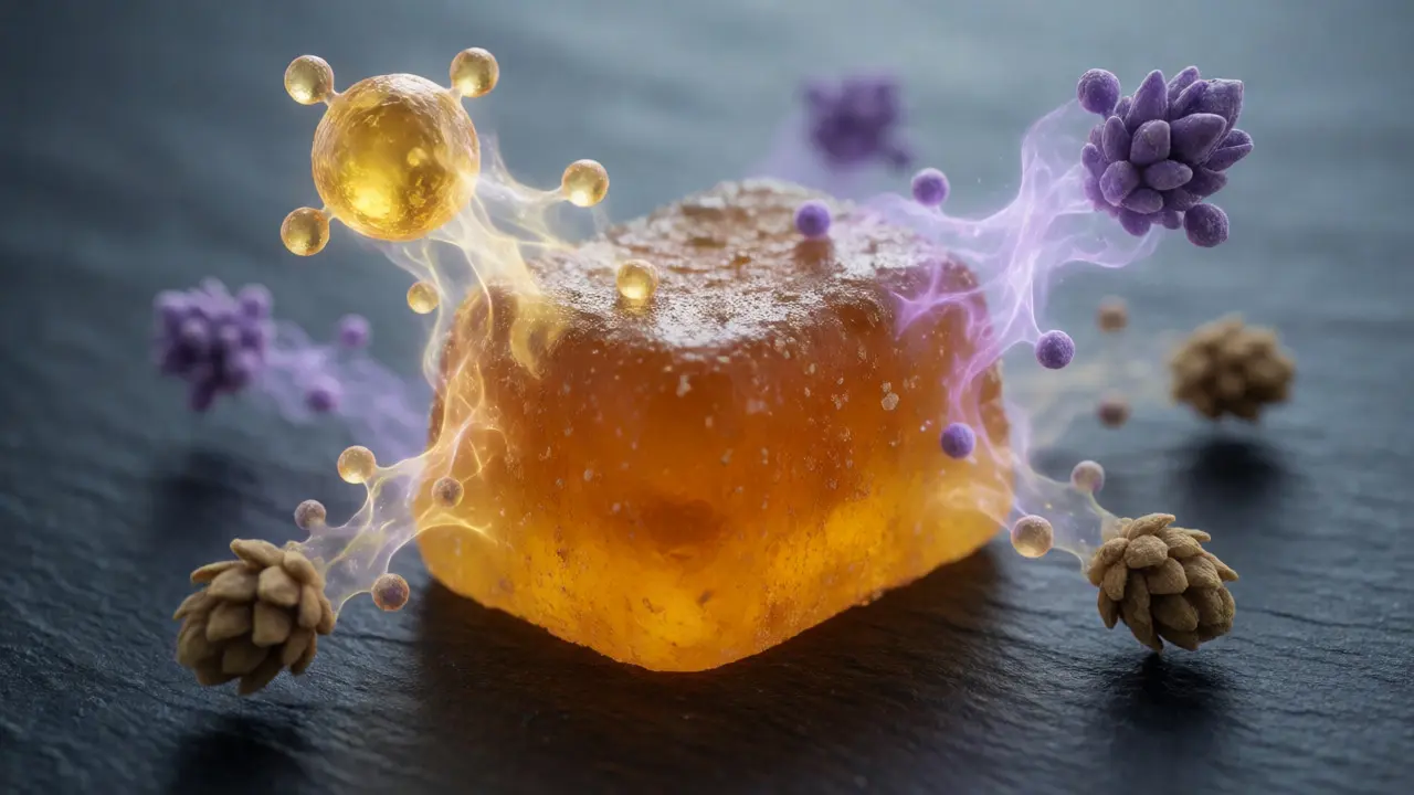 Makroaufnahme eines Gummis mit Terpene-Molekülen