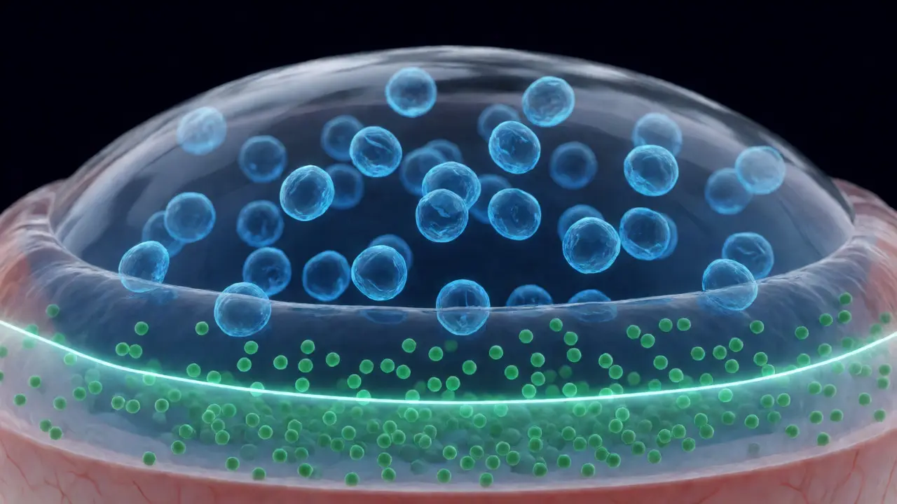 Wissenschaftliche Visualisierung von CBD-Partikeln, die in die Hornhaut eindringen