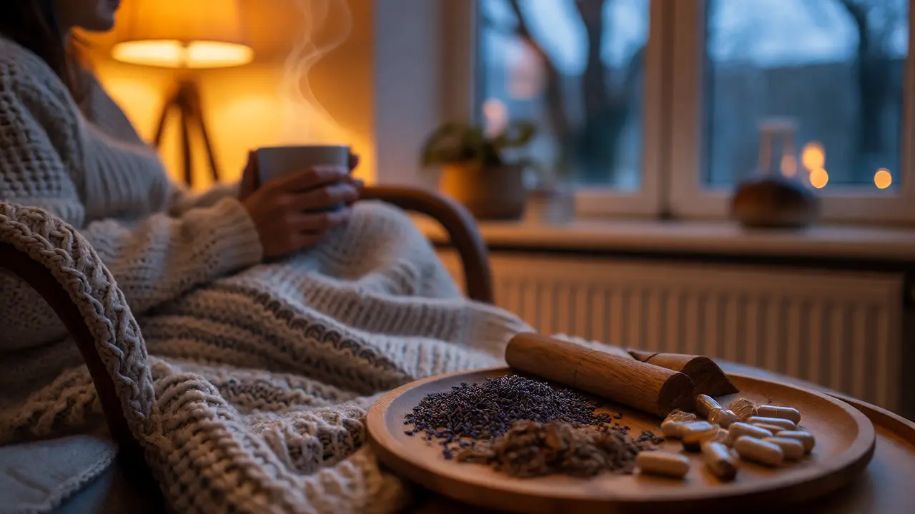 Entspannte Abendroutine mit Tee und pflanzlichen Schlafhilfen