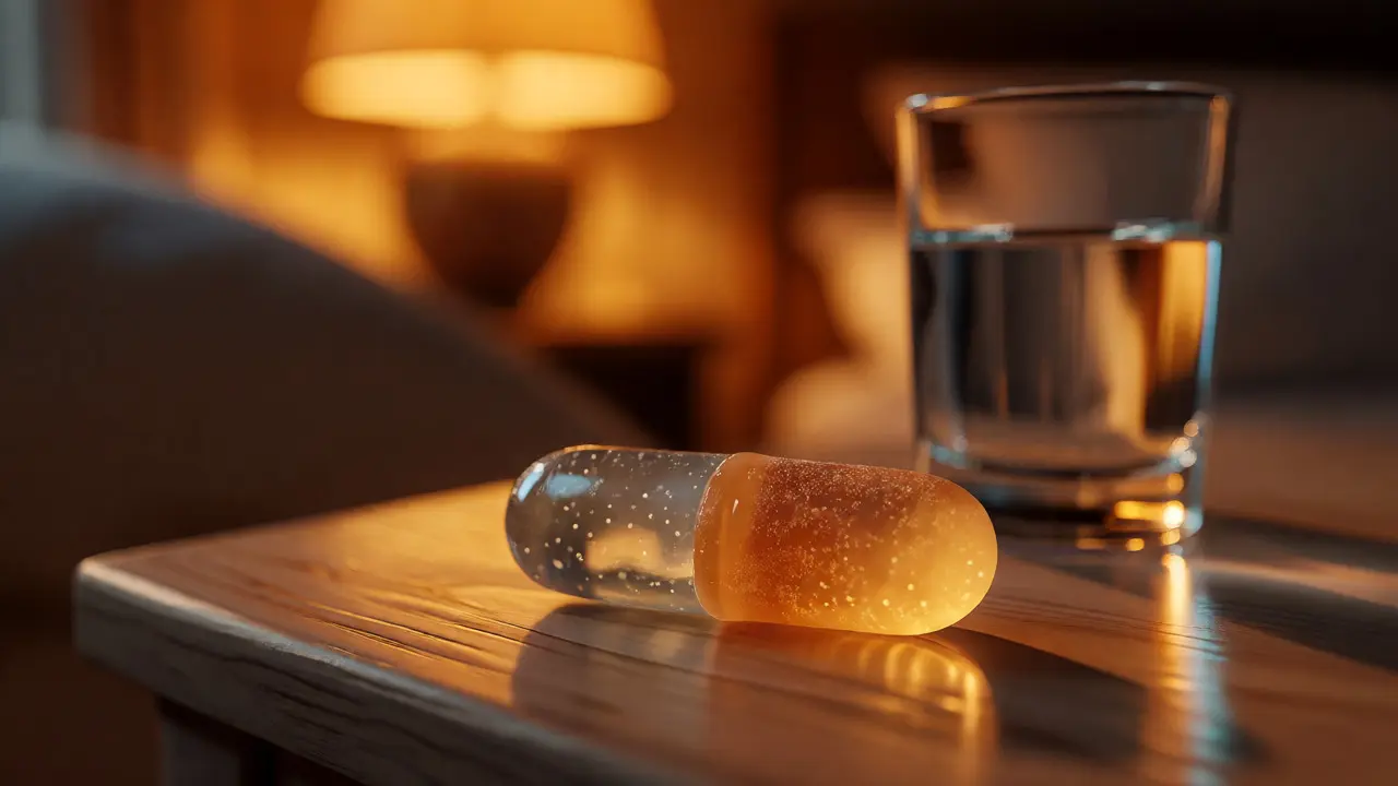 HHC Gummibärchen auf dem Nachttisch neben Wasser