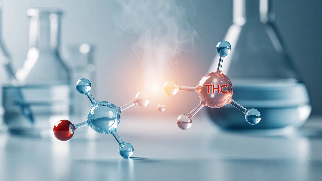 Konzeptdarstellung der Decarboxylierung von THCA zu THC durch Hitze