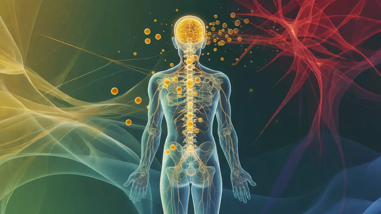 Konzeptdarstellung des Endocannabinoid-Systems mit CBD-Molekülen
