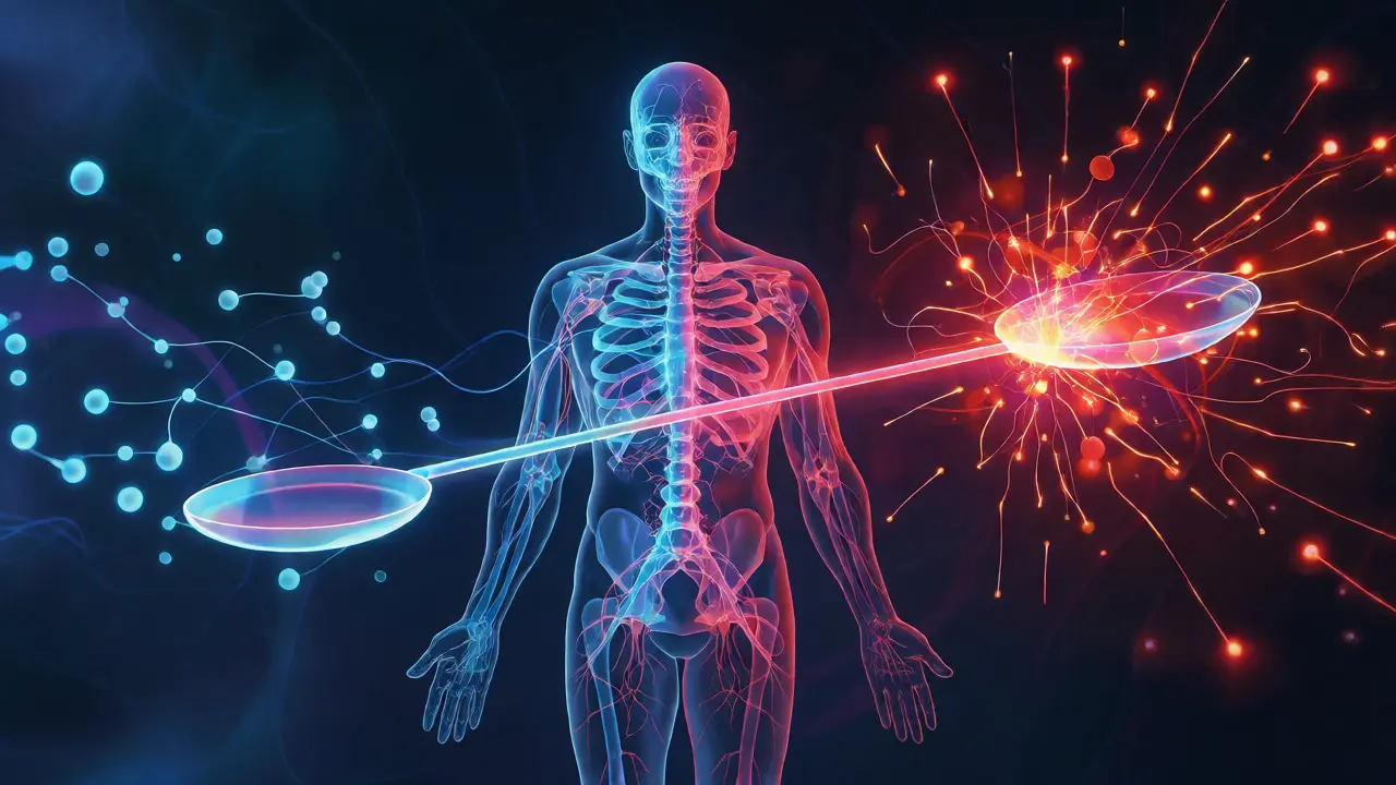 Konzeptuelle Darstellung der biphasischen Wirkung von CBD auf das Nervensystem