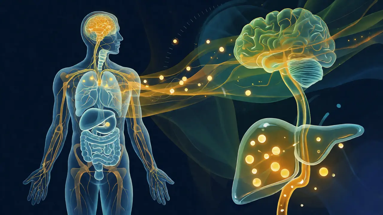 Konzeptuelle Darstellung von CBD-Molekülen im menschlichen Körper